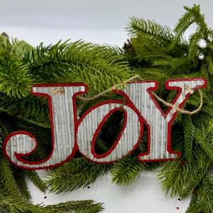 11"-7" Wooden Sign with Metal Letter- Joy & Noel