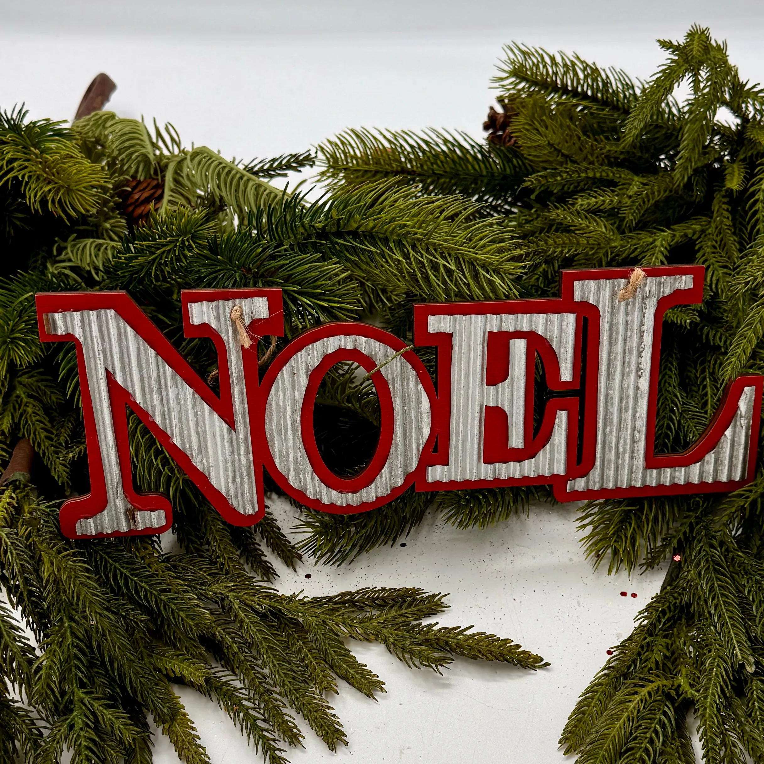 11"-7" Wooden Sign with Metal Letter- Joy & Noel