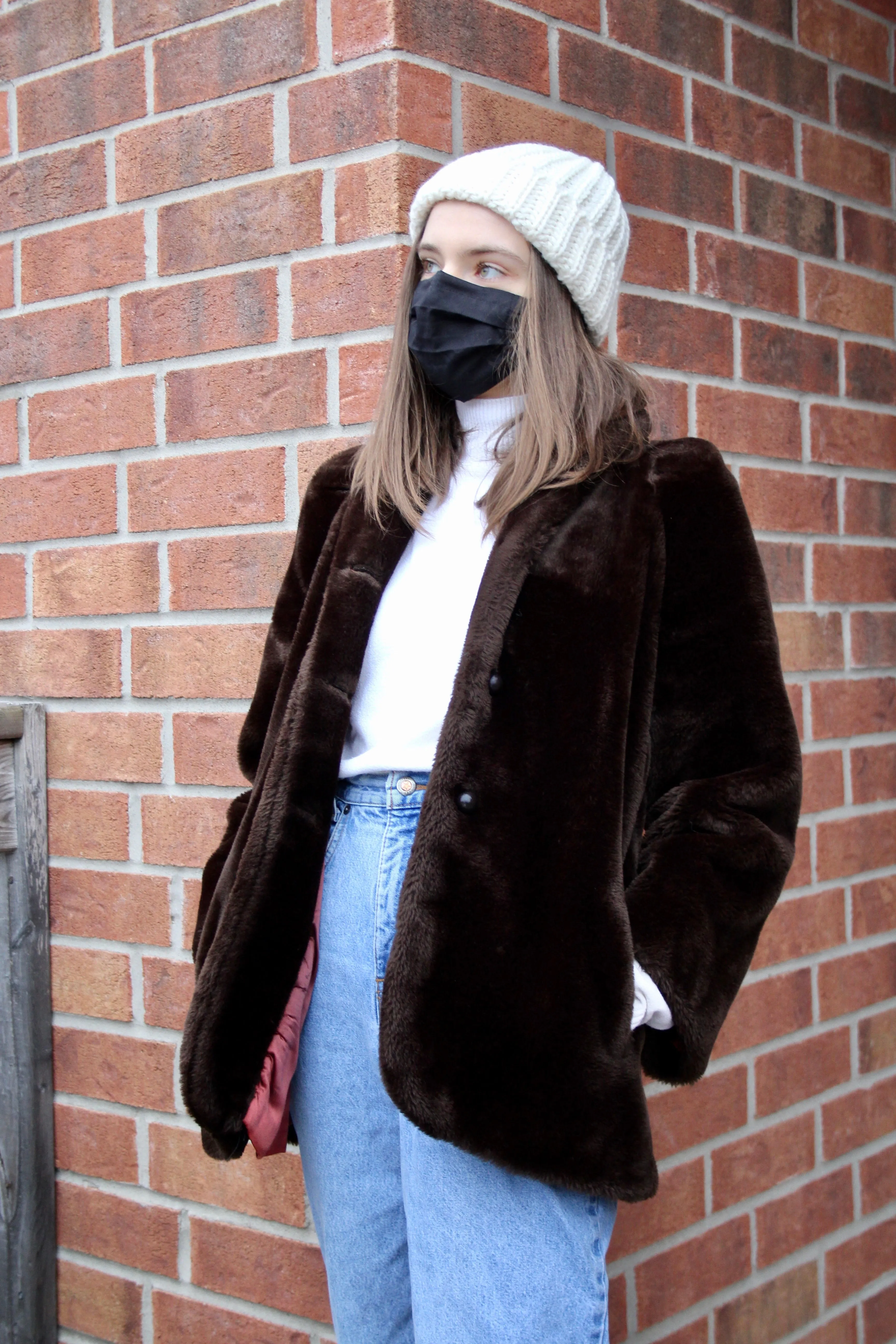 80s Chocolate Faux Fur Coat - XS