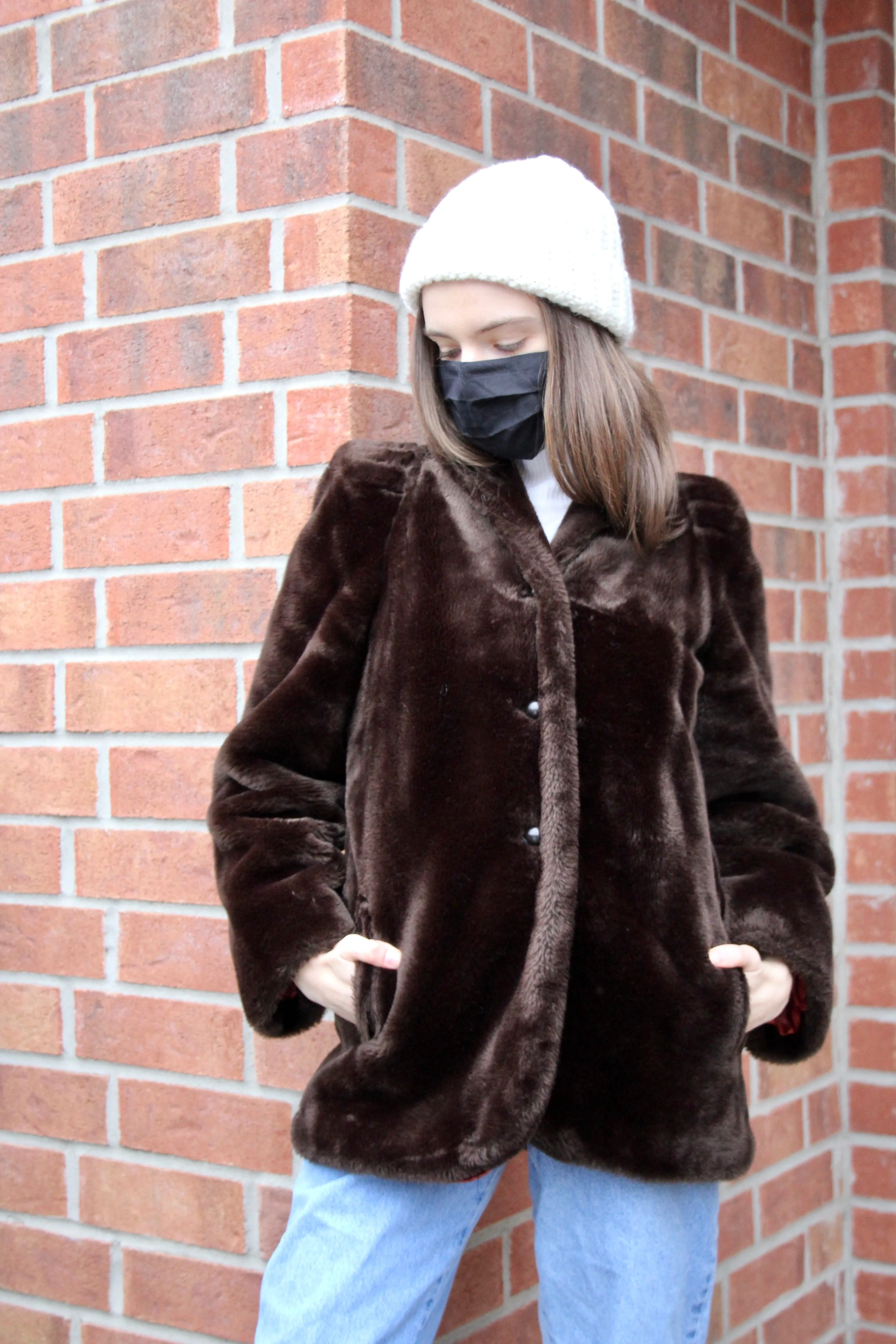80s Chocolate Faux Fur Coat - XS