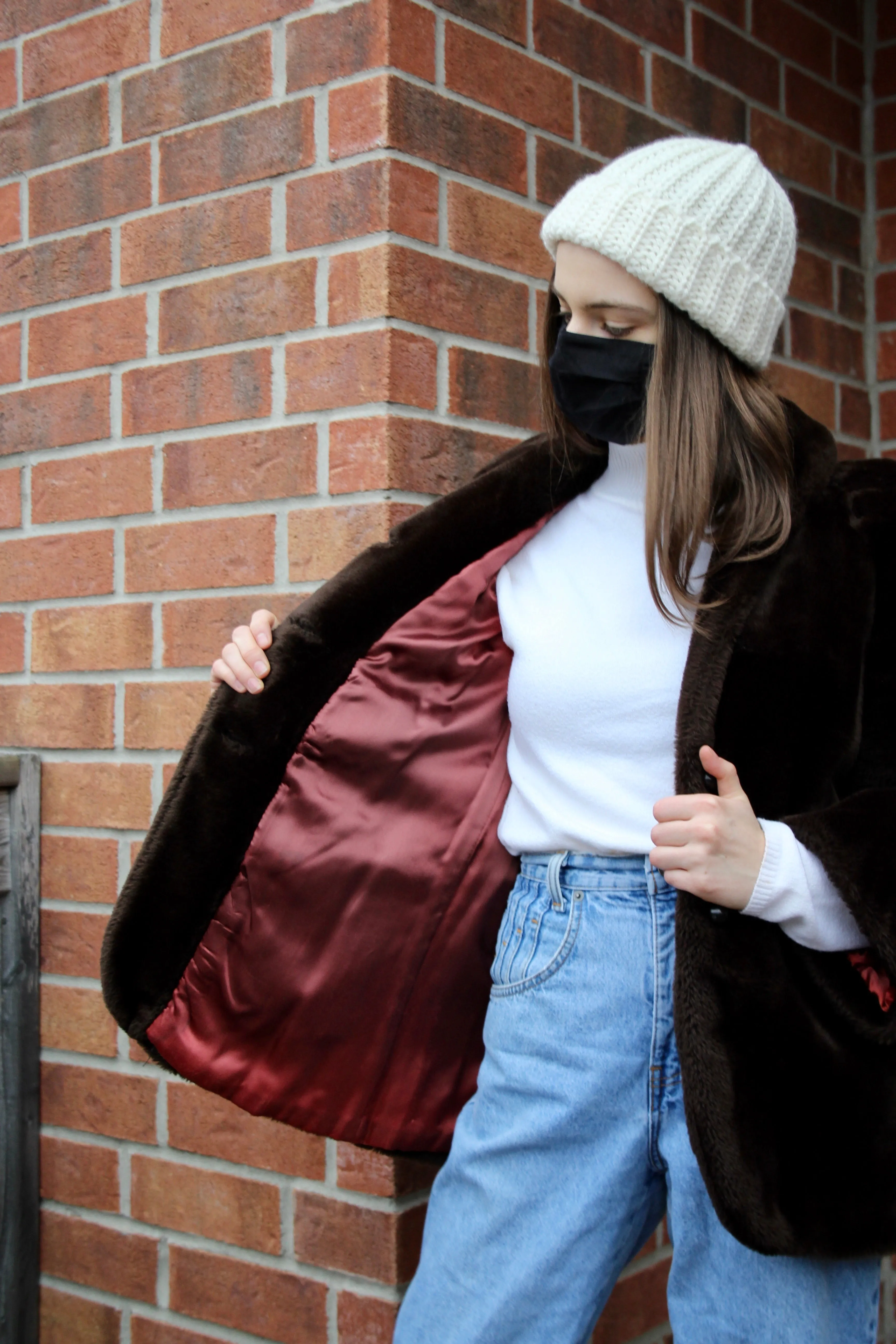 80s Chocolate Faux Fur Coat - XS