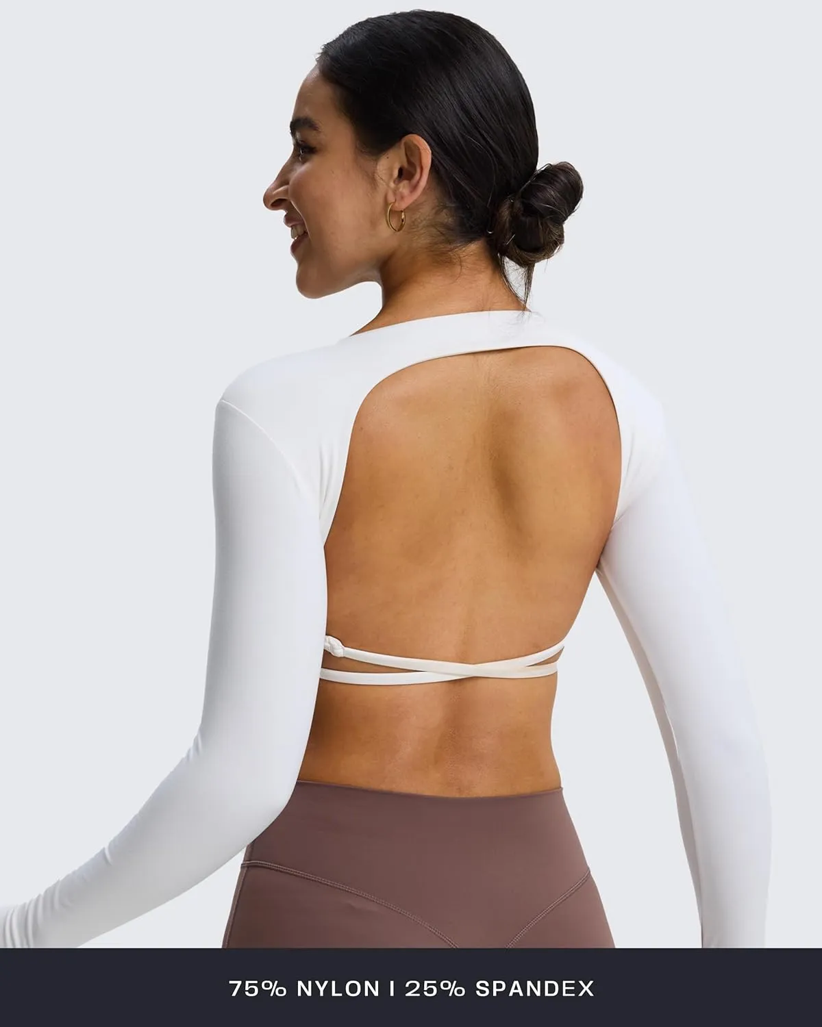 Aoxjox Long Sleeve Deep V Crop Tops for Women Sienna Open Back Thumb Hole Workout Cropped T Shirt Top
