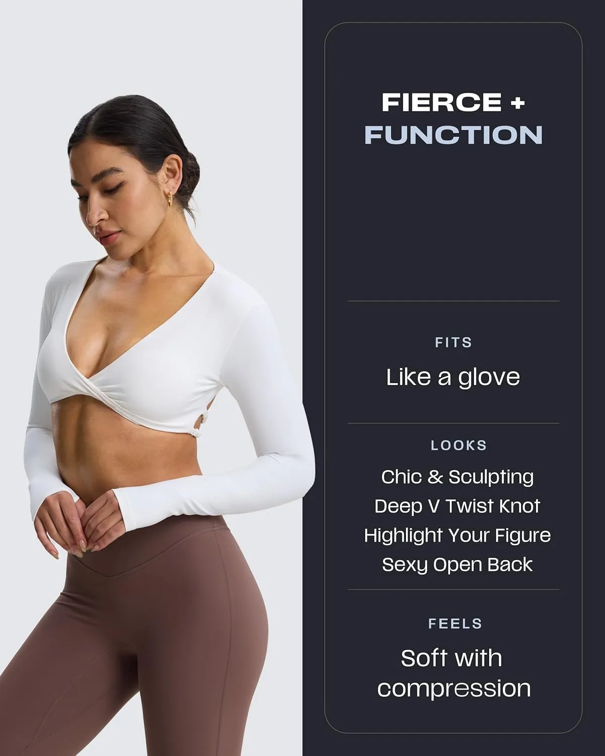 Aoxjox Long Sleeve Deep V Crop Tops for Women Sienna Open Back Thumb Hole Workout Cropped T Shirt Top