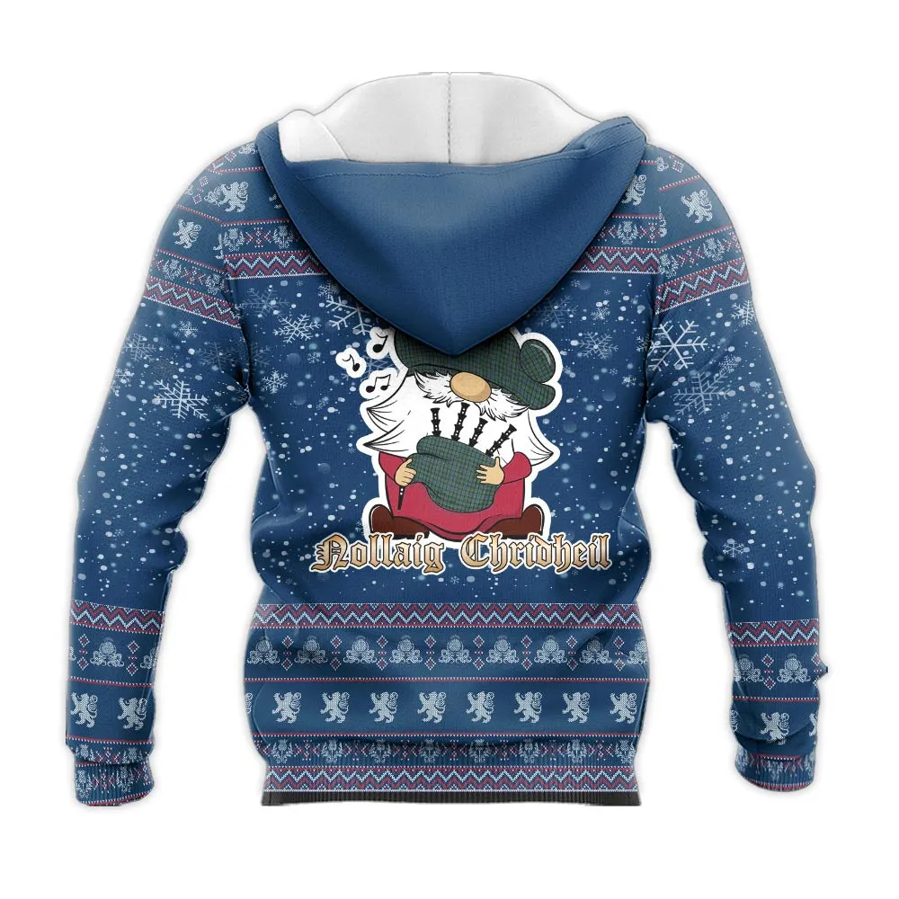 Arbuthnot Clan Christmas Knitted Hoodie with Funny Gnome Playing Bagpipes