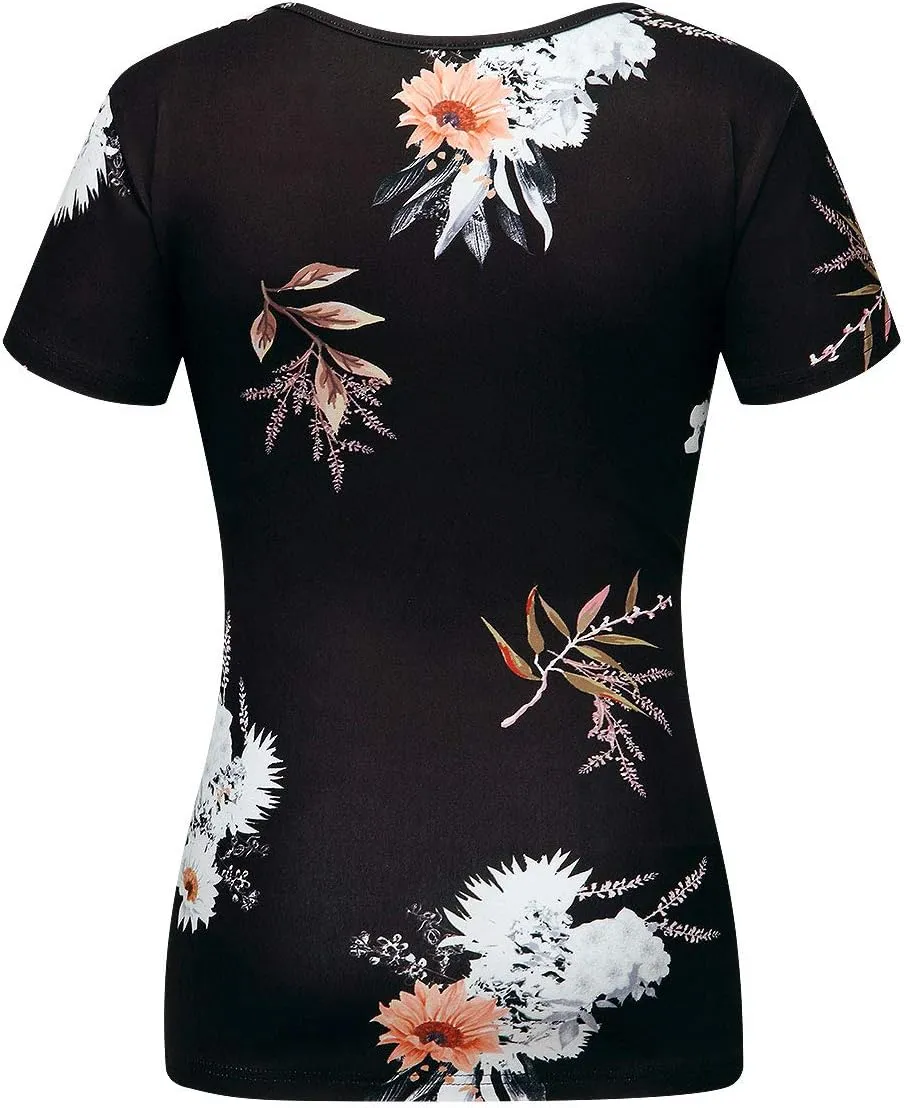 Beauhuty Women's Deep V Neck Short Sleeve Front Wrap Ruched Sexy Slim Fit Tops