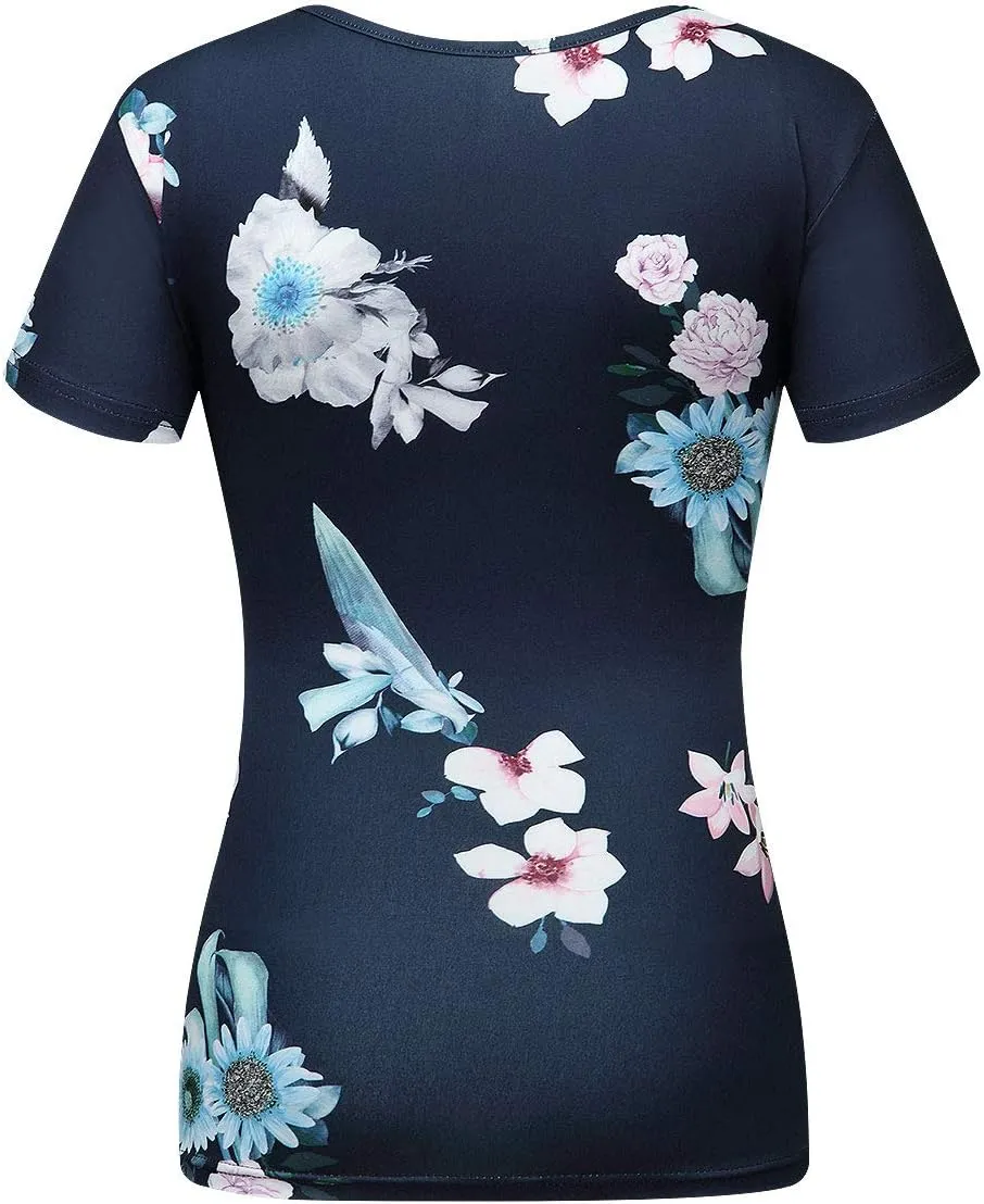 Beauhuty Women's Deep V Neck Short Sleeve Front Wrap Ruched Sexy Slim Fit Tops