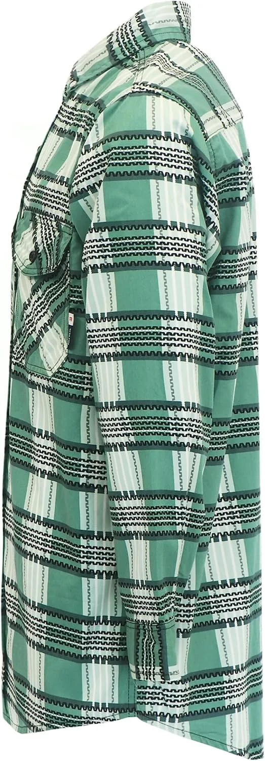 BOCOMAL FR Shirts for Men Printed Plaid Flame Resistant NFPA2112/CAT2 6.5oz Lightweight Fire Retardant Shirt