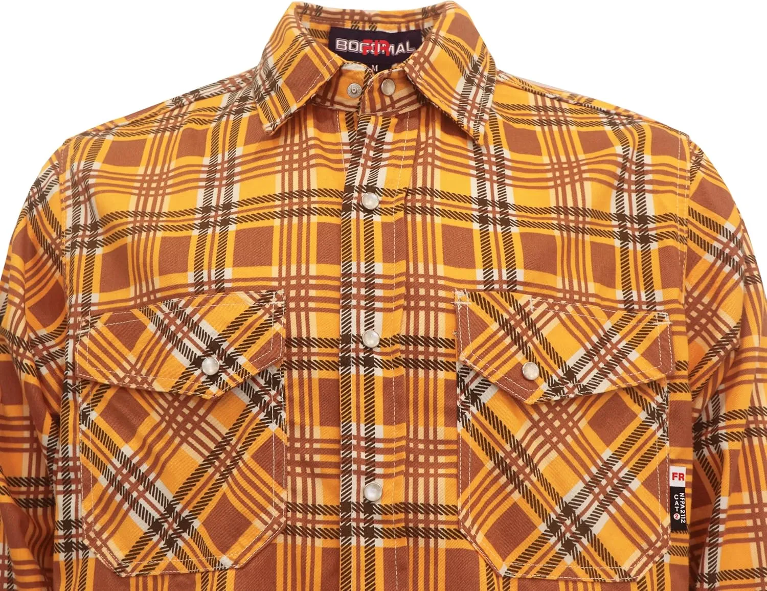 BOCOMAL FR Shirts for Men Printed Plaid Flame Resistant NFPA2112/CAT2 6.5oz Lightweight Fire Retardant Shirt