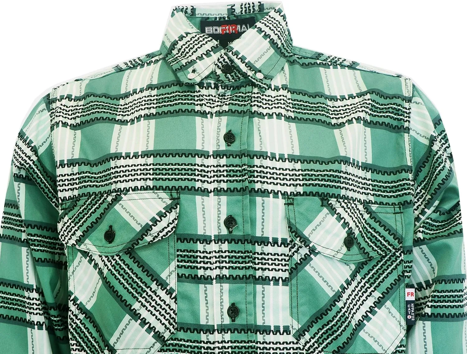 BOCOMAL FR Shirts for Men Printed Plaid Flame Resistant NFPA2112/CAT2 6.5oz Lightweight Fire Retardant Shirt