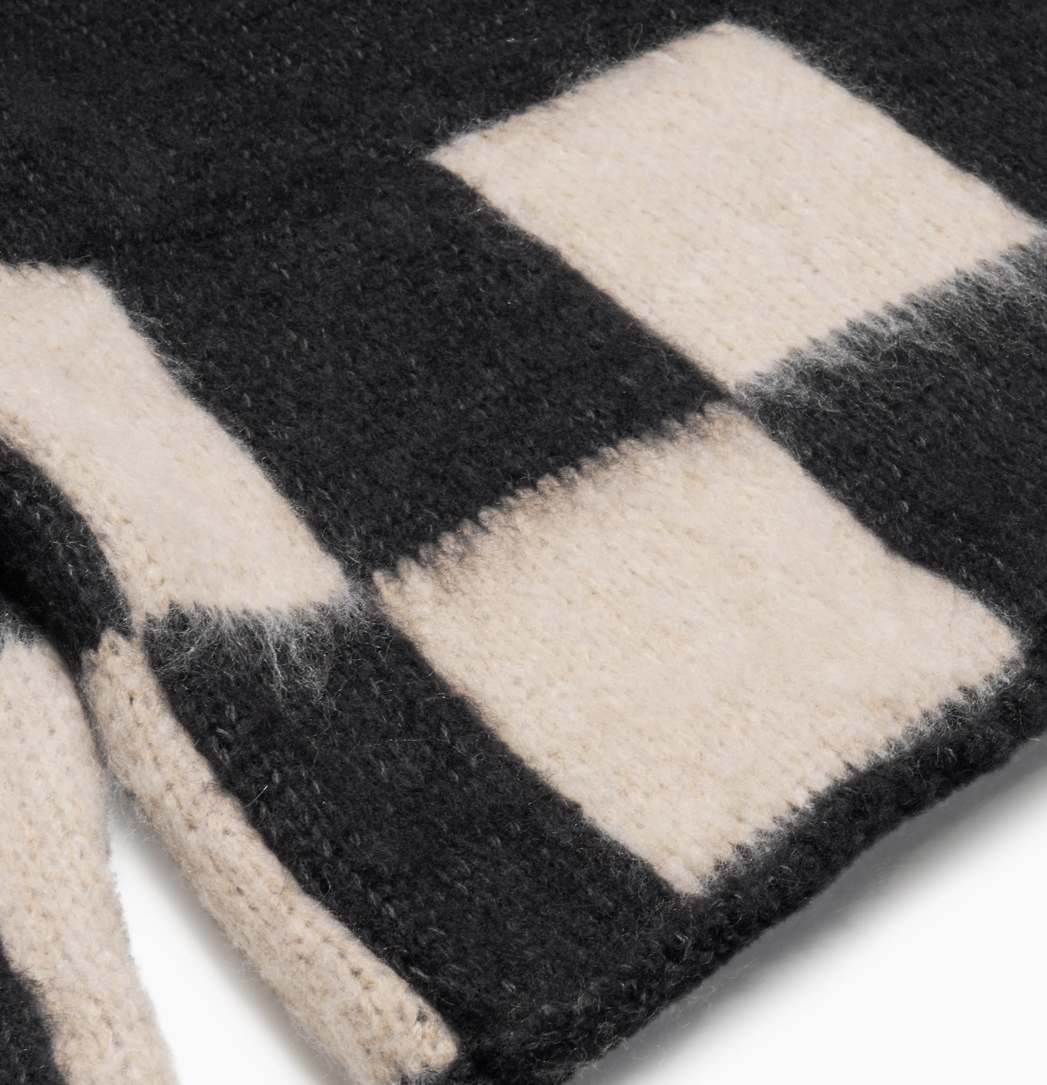 BRUSHED CHECKERED KNIT HOODIE