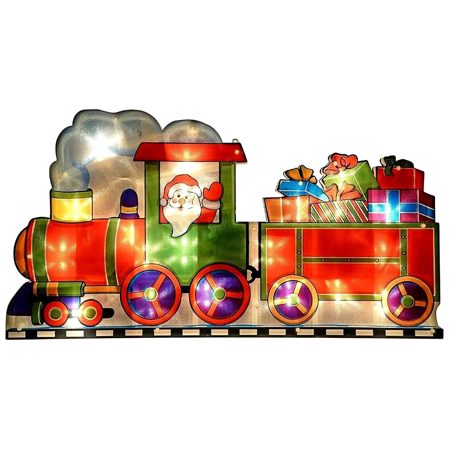 Christmas Silhouette Lights Santa in Train