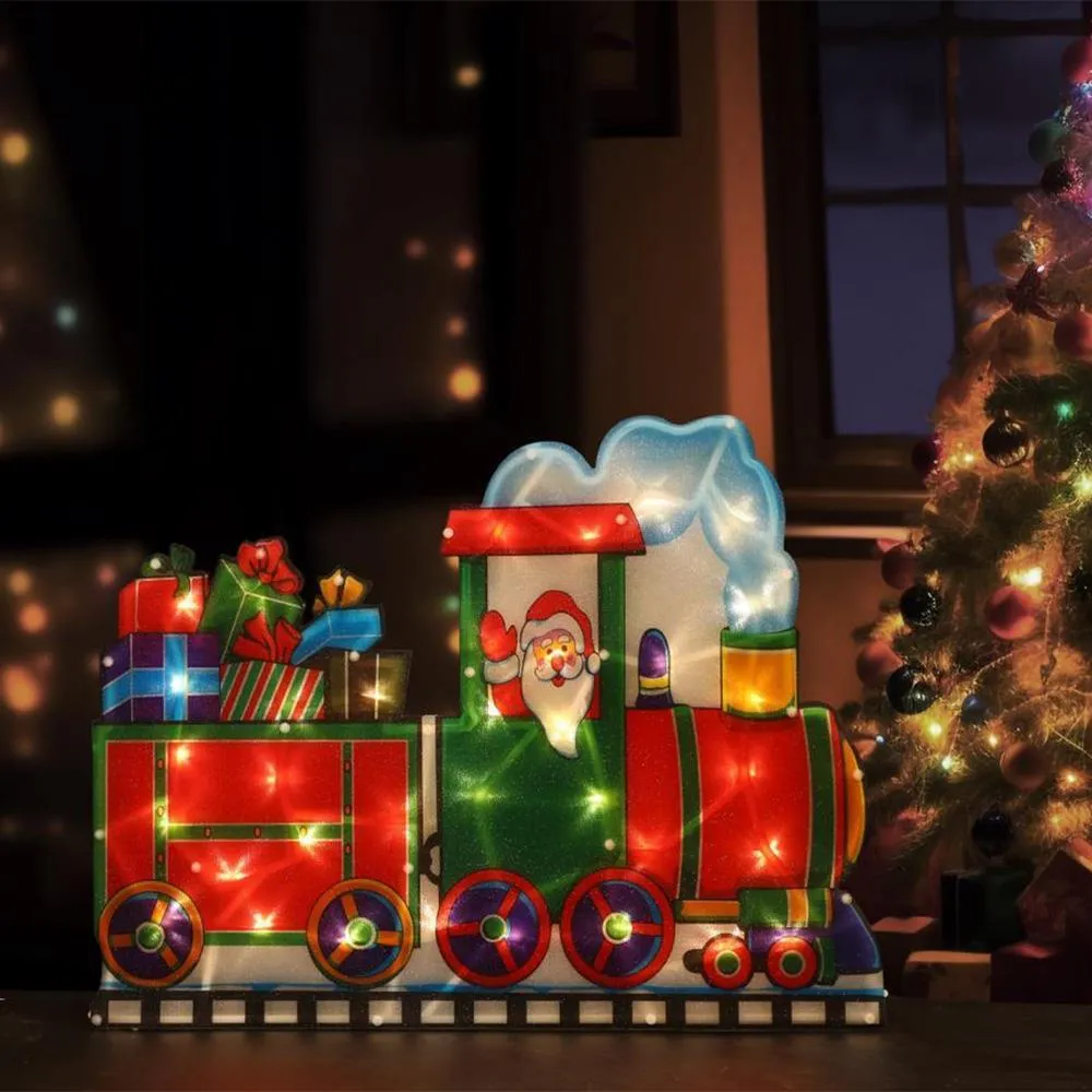 Christmas Silhouette Lights Santa in Train