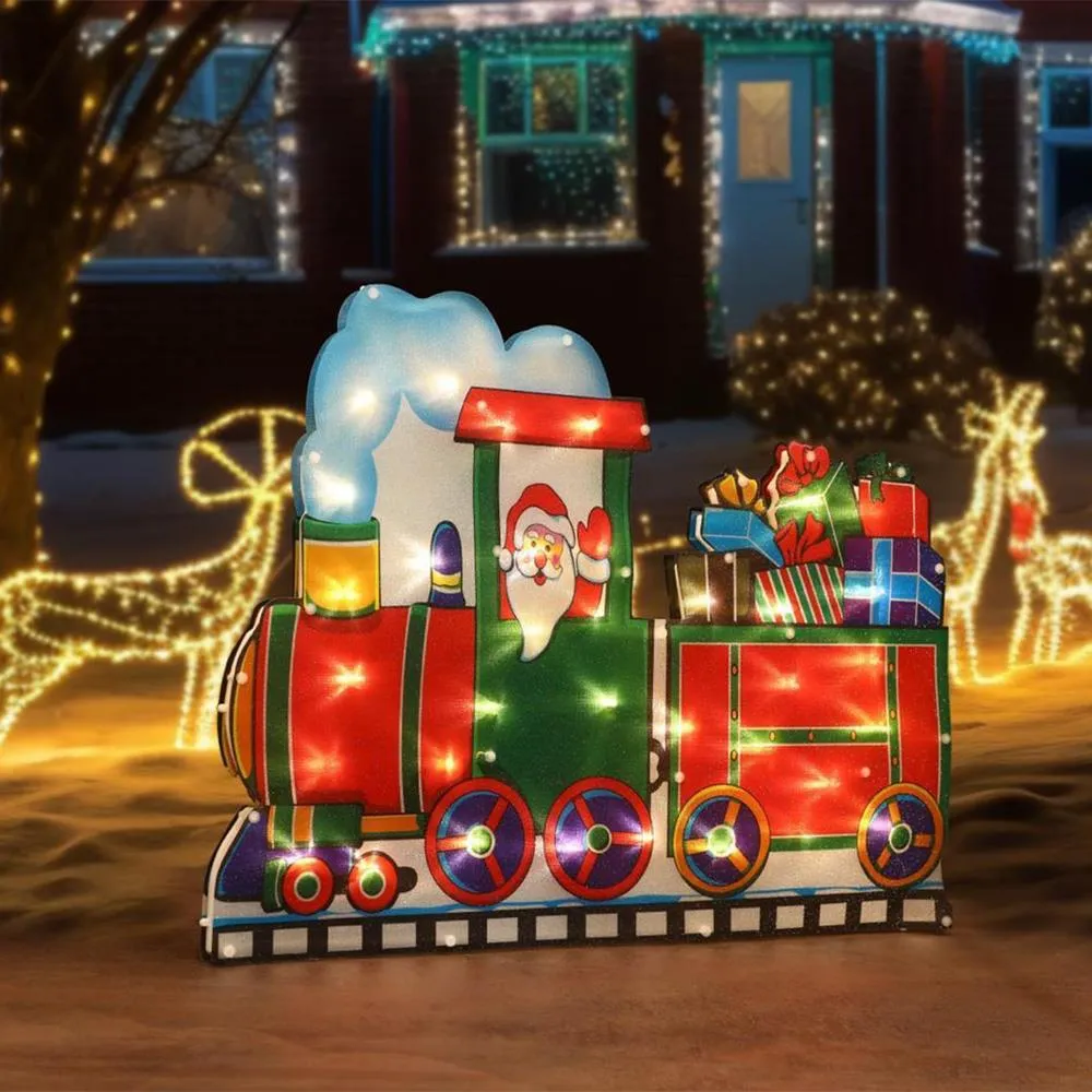 Christmas Silhouette Lights Santa in Train