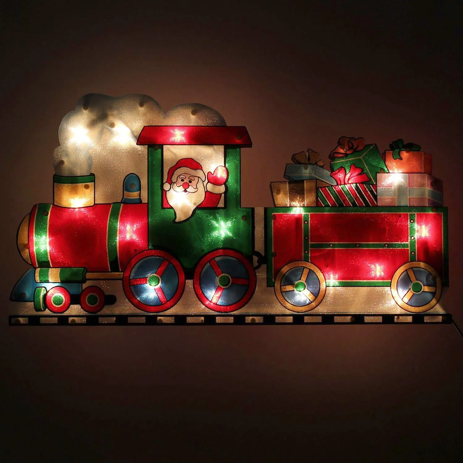 Christmas Silhouette Lights Santa in Train