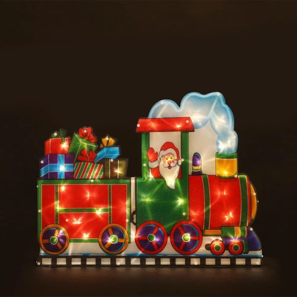 Christmas Silhouette Lights Santa in Train