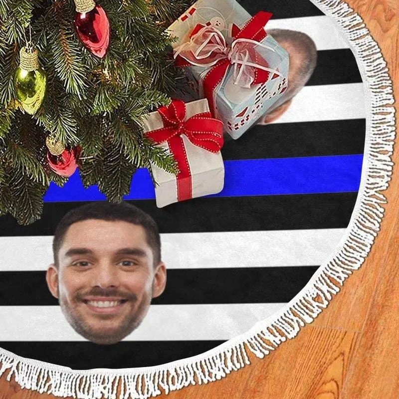 Custom Face American Flag Christmas Tree Skirt With Tassel