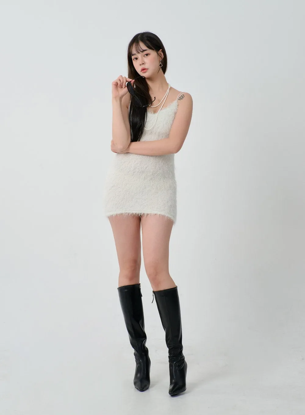 Faux Fur Sleeveless Mini Dress ID30