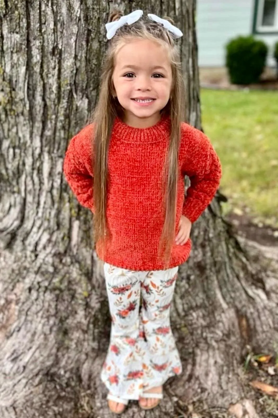Floral Pumpkin Sweater Bell Bottom Set