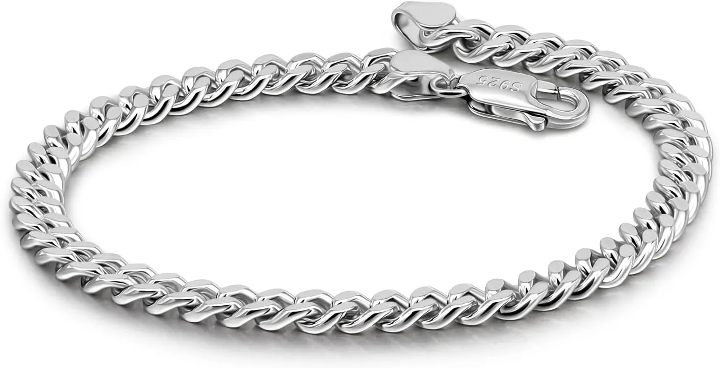 Italian Sterling Silver Cuban Link Chain Bracelet Men 3MM 4MM 5MM 6.3 "6.7" 7 "7.5" 8 "8.5" 9 "Solid 925 Silver Bangle For Woman Cuff Jewelry Gift