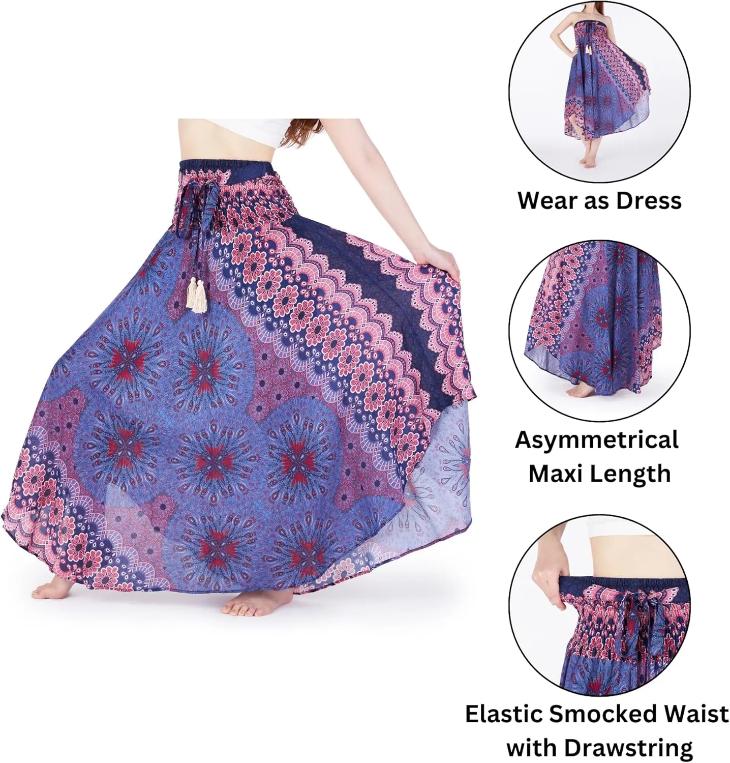 Lannaclothesdesign Women's Long Maxi Skirt Bohemian Gypsy Hippie Style Clothing Boho Skirts