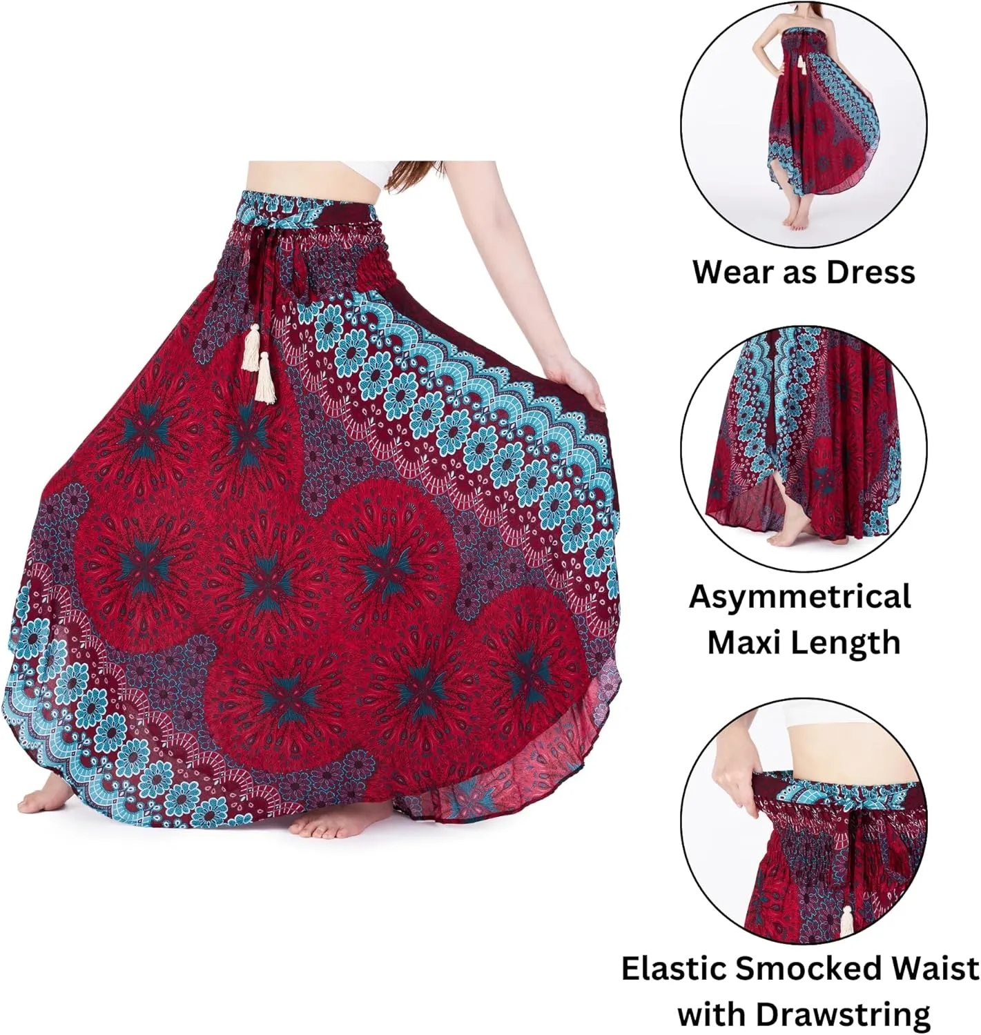 Lannaclothesdesign Women's Long Maxi Skirt Bohemian Gypsy Hippie Style Clothing Boho Skirts