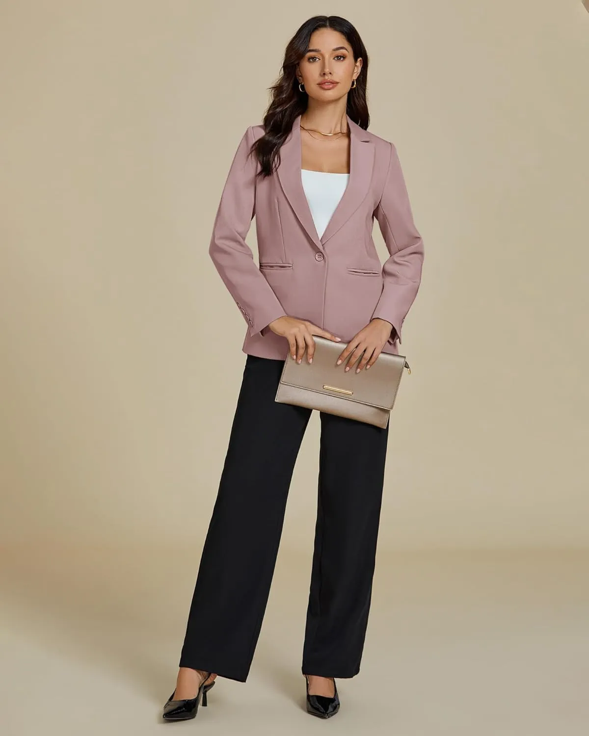 luvamia Dressy Blazers for Women Button Long Sleeve Lapel Business Casual Outfits Office Work Suit Blazer with Pockets