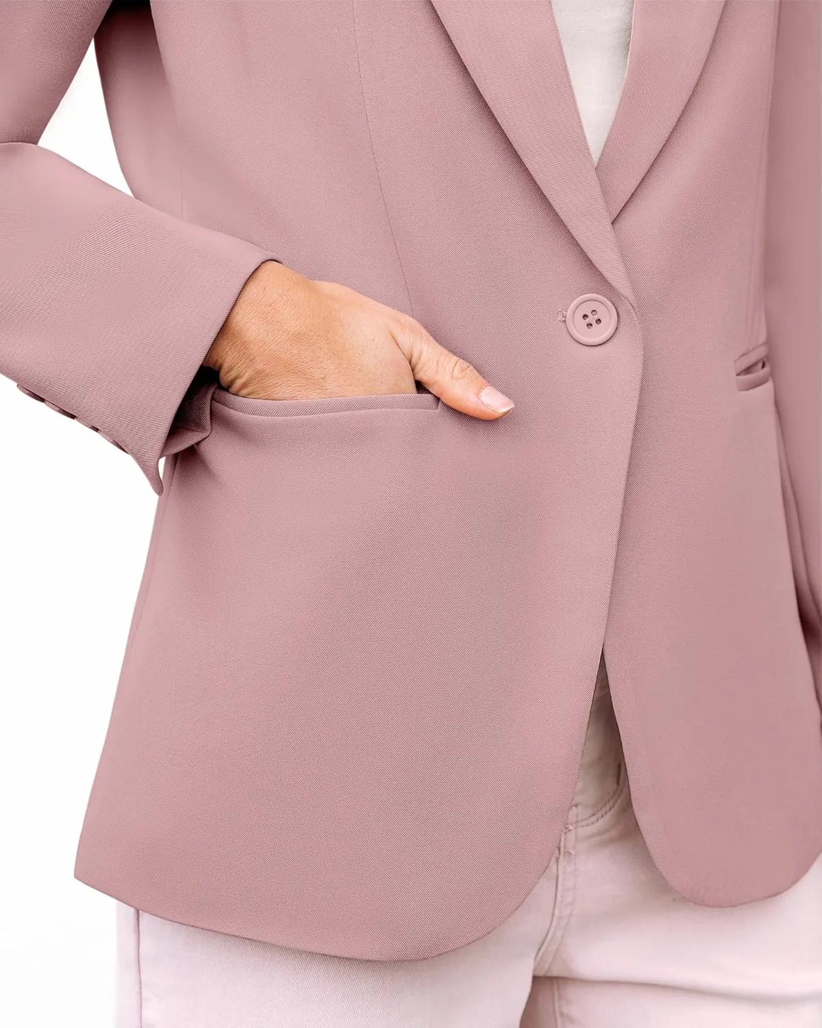luvamia Dressy Blazers for Women Button Long Sleeve Lapel Business Casual Outfits Office Work Suit Blazer with Pockets
