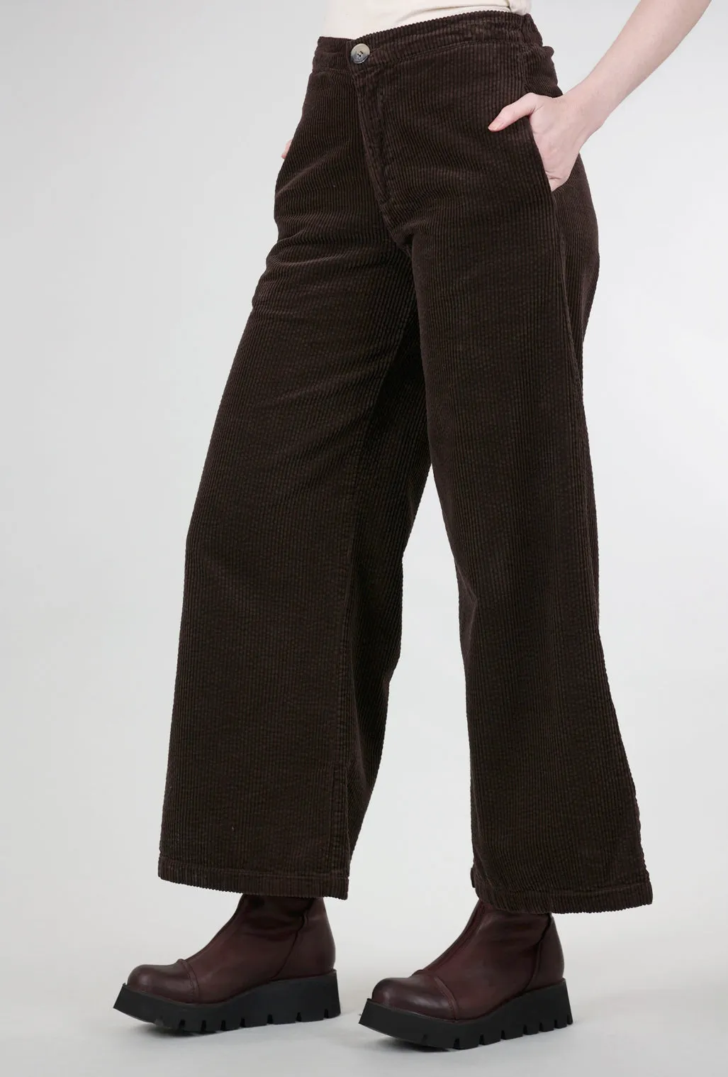 Luxe Cord Wide Leg Zip Pant, Mahogany