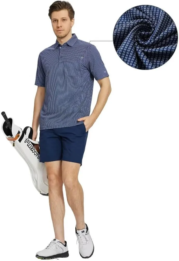 M MAELREG Mens Polo Shirts Short Sleeve Dry Fit Jacquard Performance Moisture Wicking Casual Pocket Golf Shirts for Men