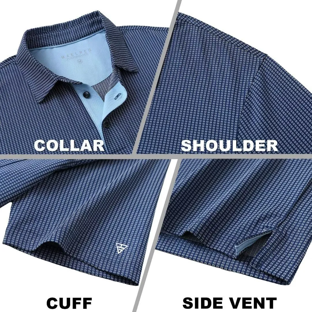 M MAELREG Mens Polo Shirts Short Sleeve Dry Fit Jacquard Performance Moisture Wicking Casual Pocket Golf Shirts for Men
