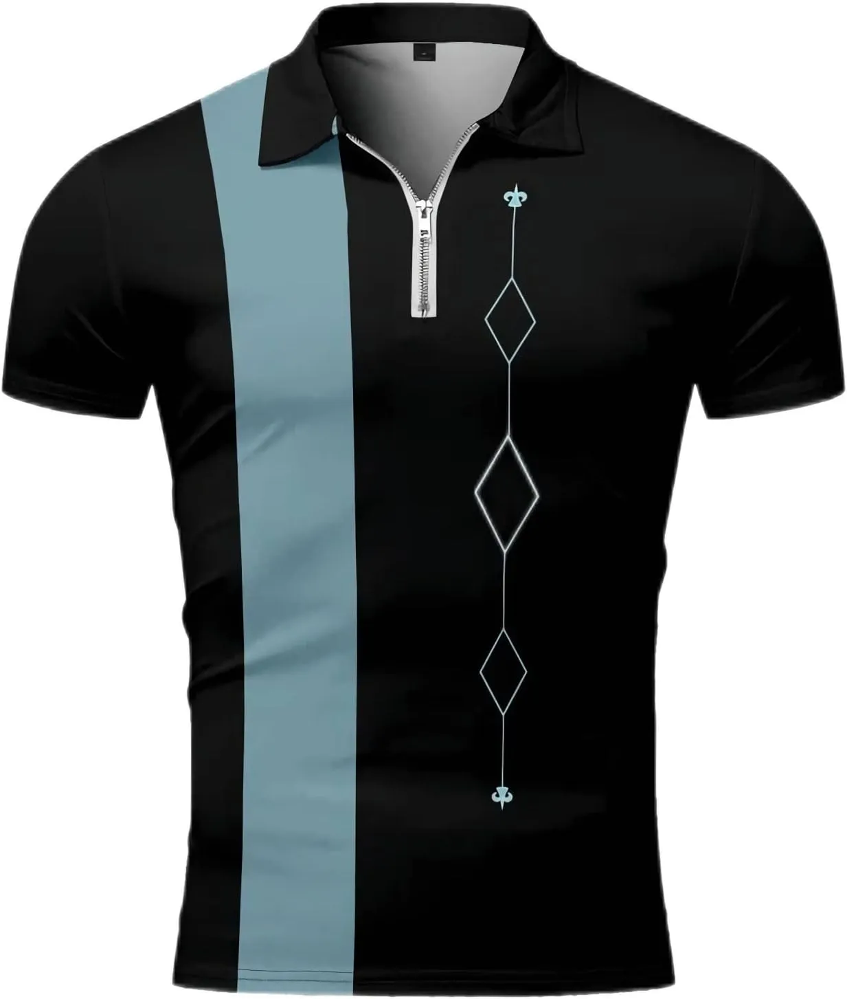 Men's Long Sleeve Polo Shirt Printed Zip Up Casual Slim Fit Golf Shirts Tops