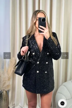 MILLY BLACK SEQUIN EMBELLISHED BLAZER