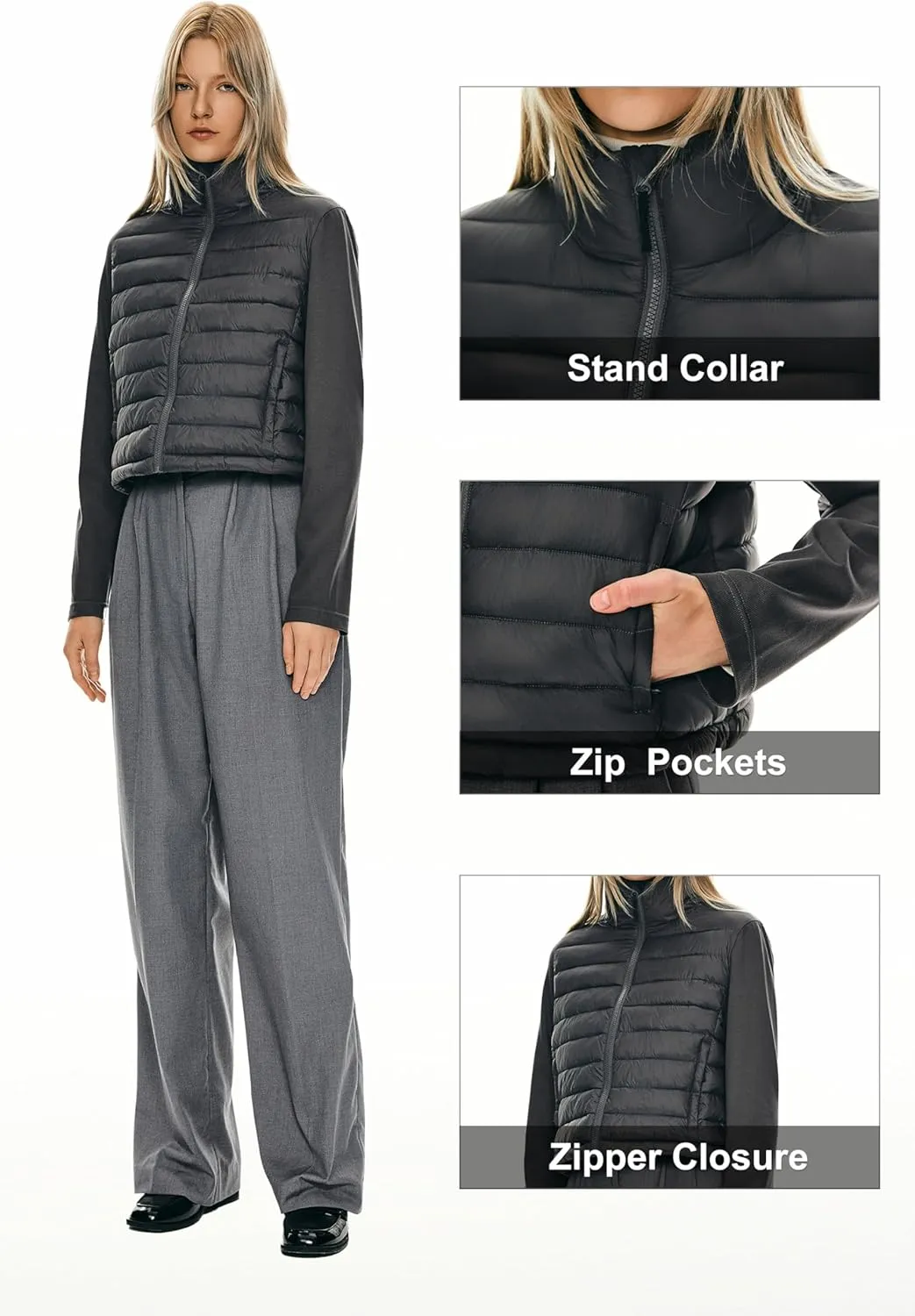 Orolay Women's Lightweight Insulated Hiking Jacket Quilted Puffer Hybrid Coats Breathable Softshell Warm Fall Outerwear