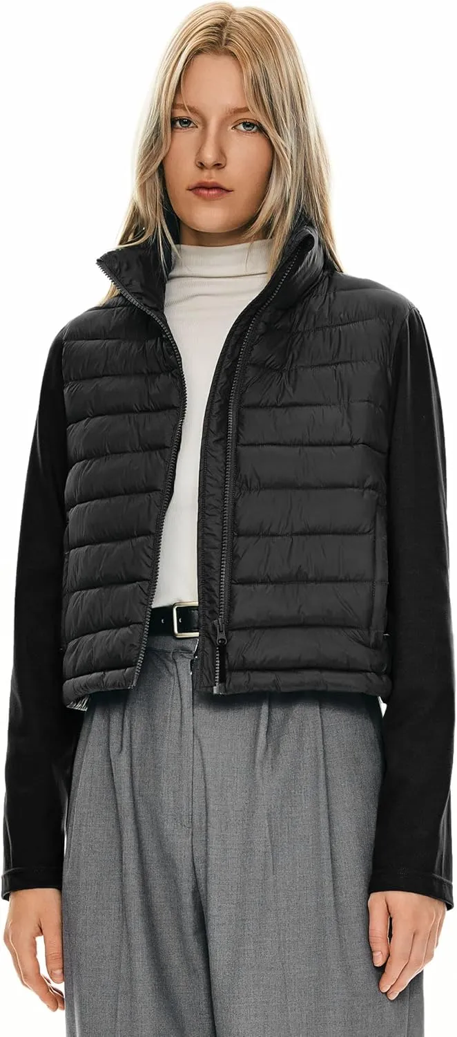 Orolay Women's Lightweight Insulated Hiking Jacket Quilted Puffer Hybrid Coats Breathable Softshell Warm Fall Outerwear