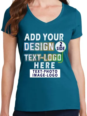 Personalized T-Shirts for Women Design Your Own Add Picture Photo Text Front Back Side Custom V Neck Shirts