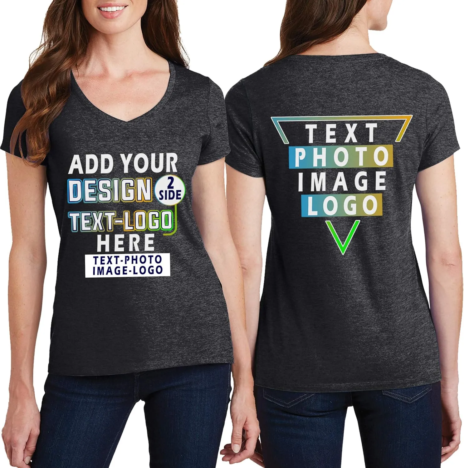 Personalized T-Shirts for Women Design Your Own Add Picture Photo Text Front Back Side Custom V Neck Shirts