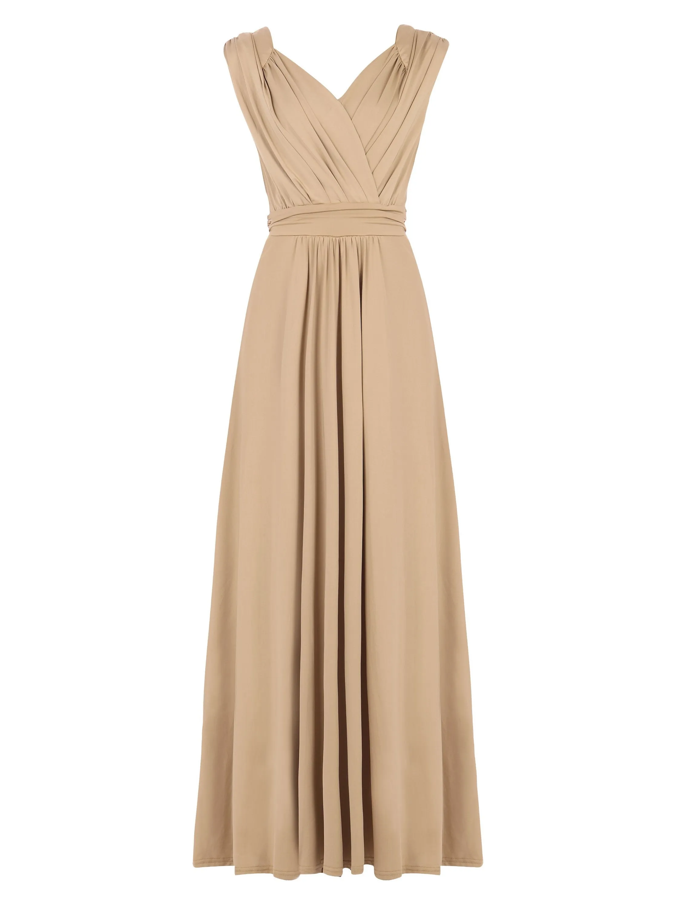 Plunge V Neck Draped Maxi Dress, Nude