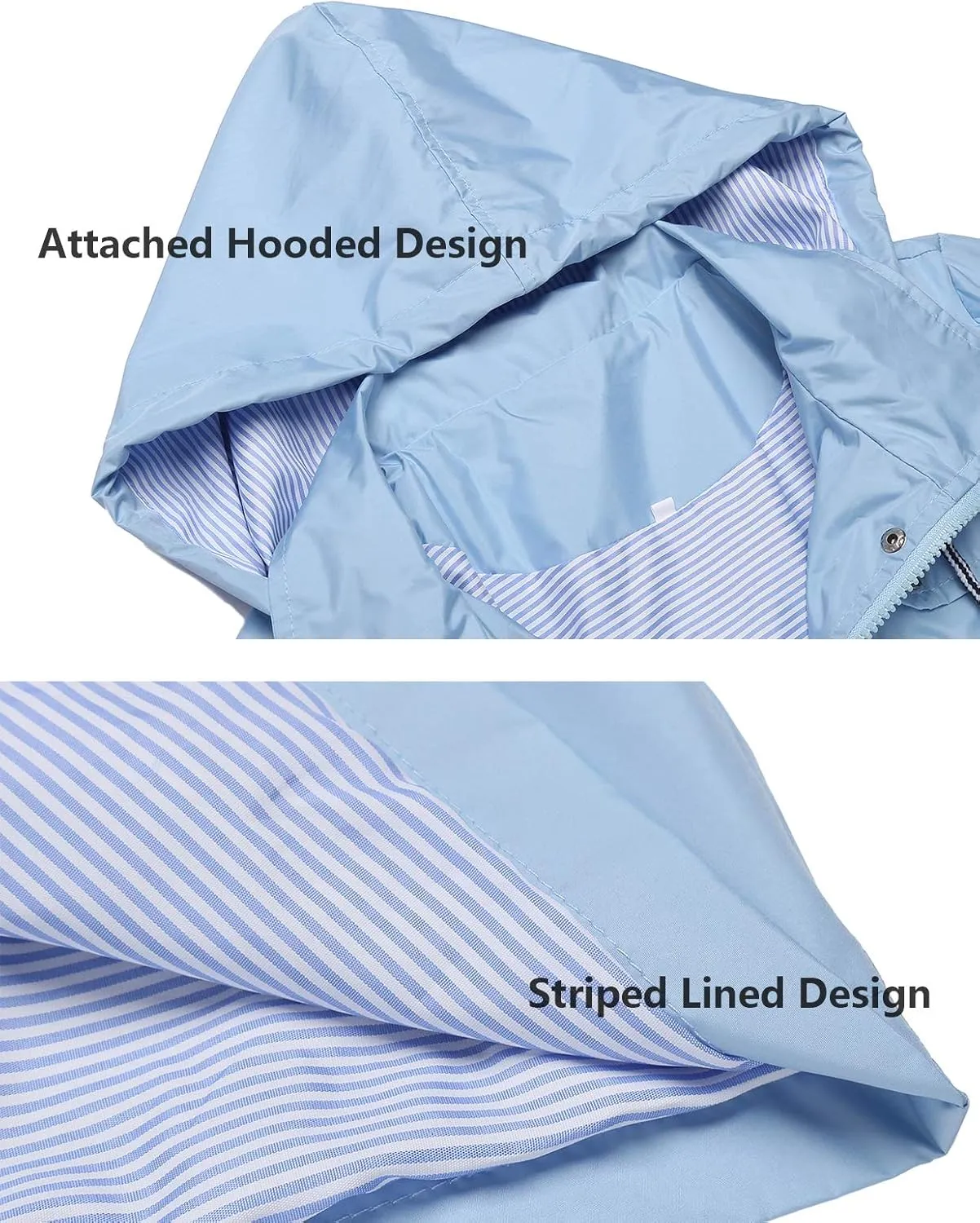 Rain Jacket Women Striped Lined Hooded Lightweight Raincoat Outdoor Waterproof Windbreaker