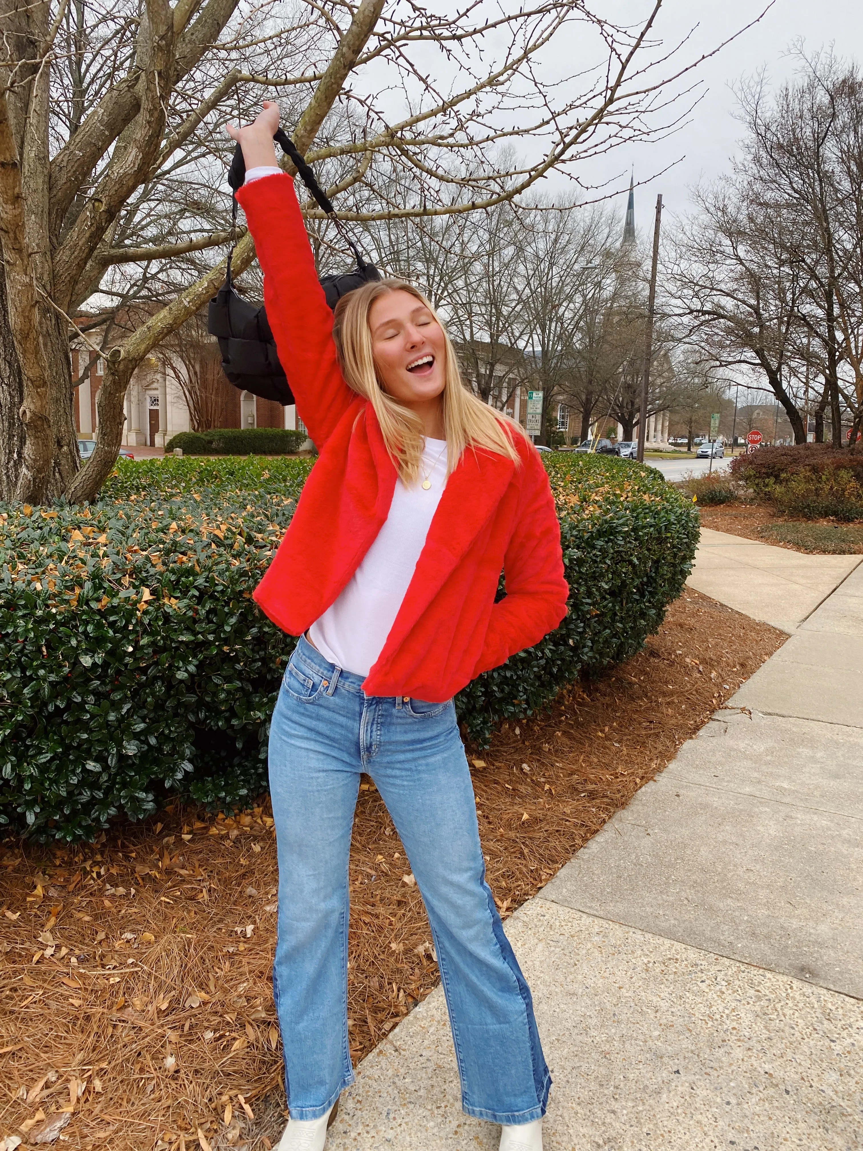 RED FAUX FUR BLAZER/JACKET