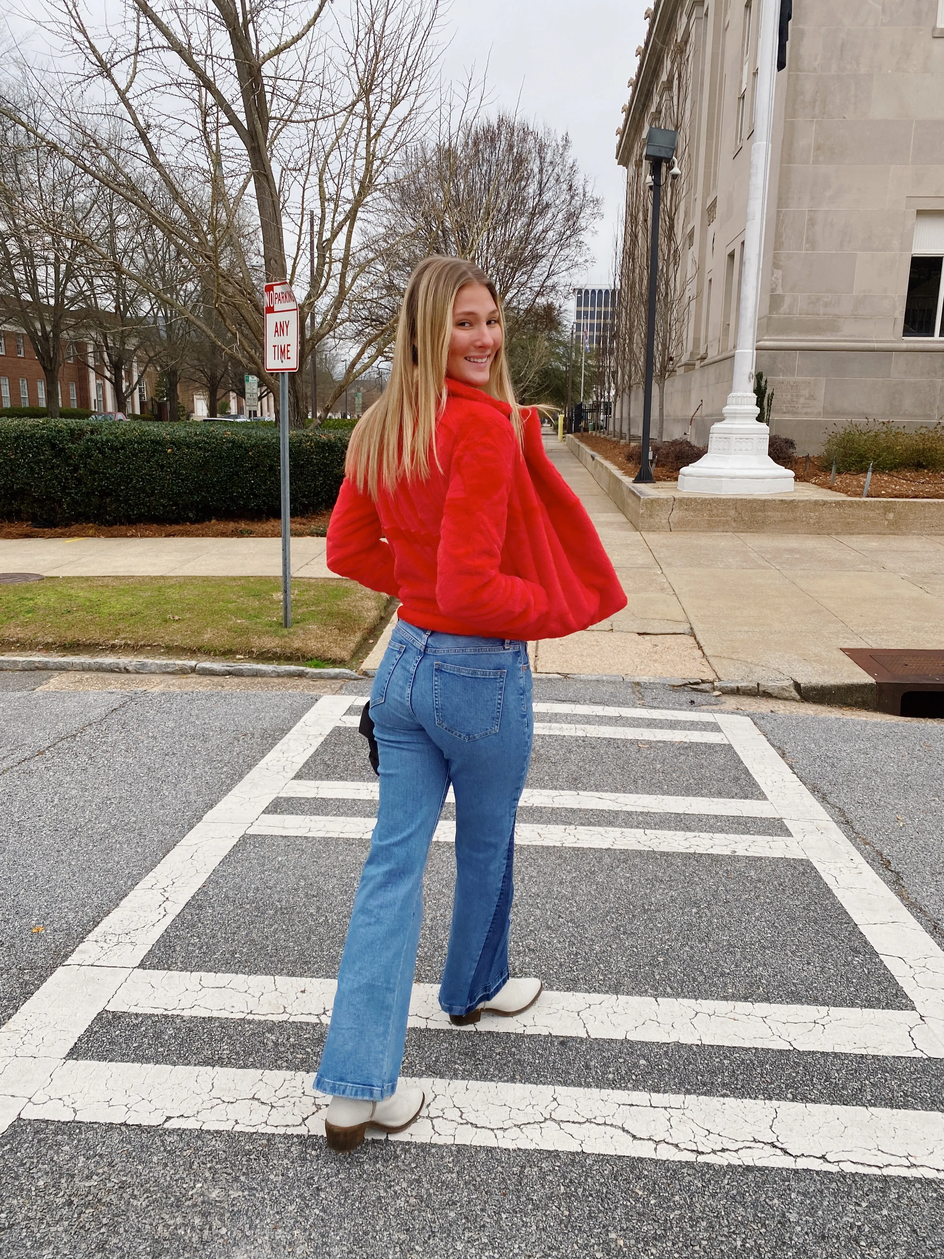 RED FAUX FUR BLAZER/JACKET