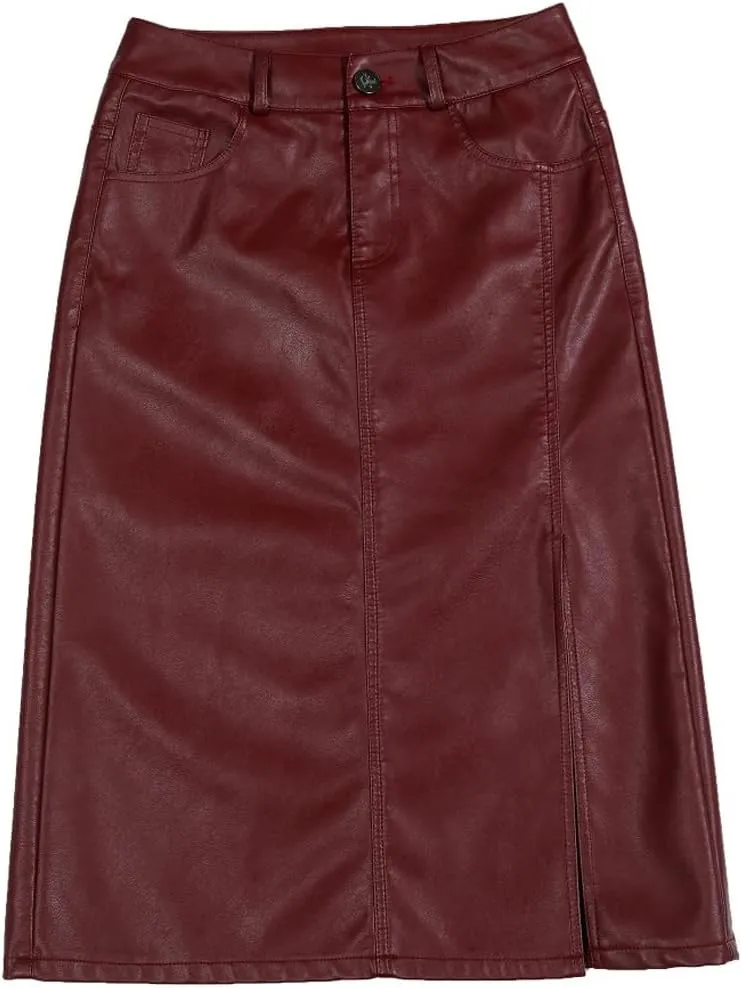 Skirts Women's Pu Leather Skirt Side Slit Women's High Fanny Pack Hip Skirt Office Women's Pencil Skirt(2XL Code)
