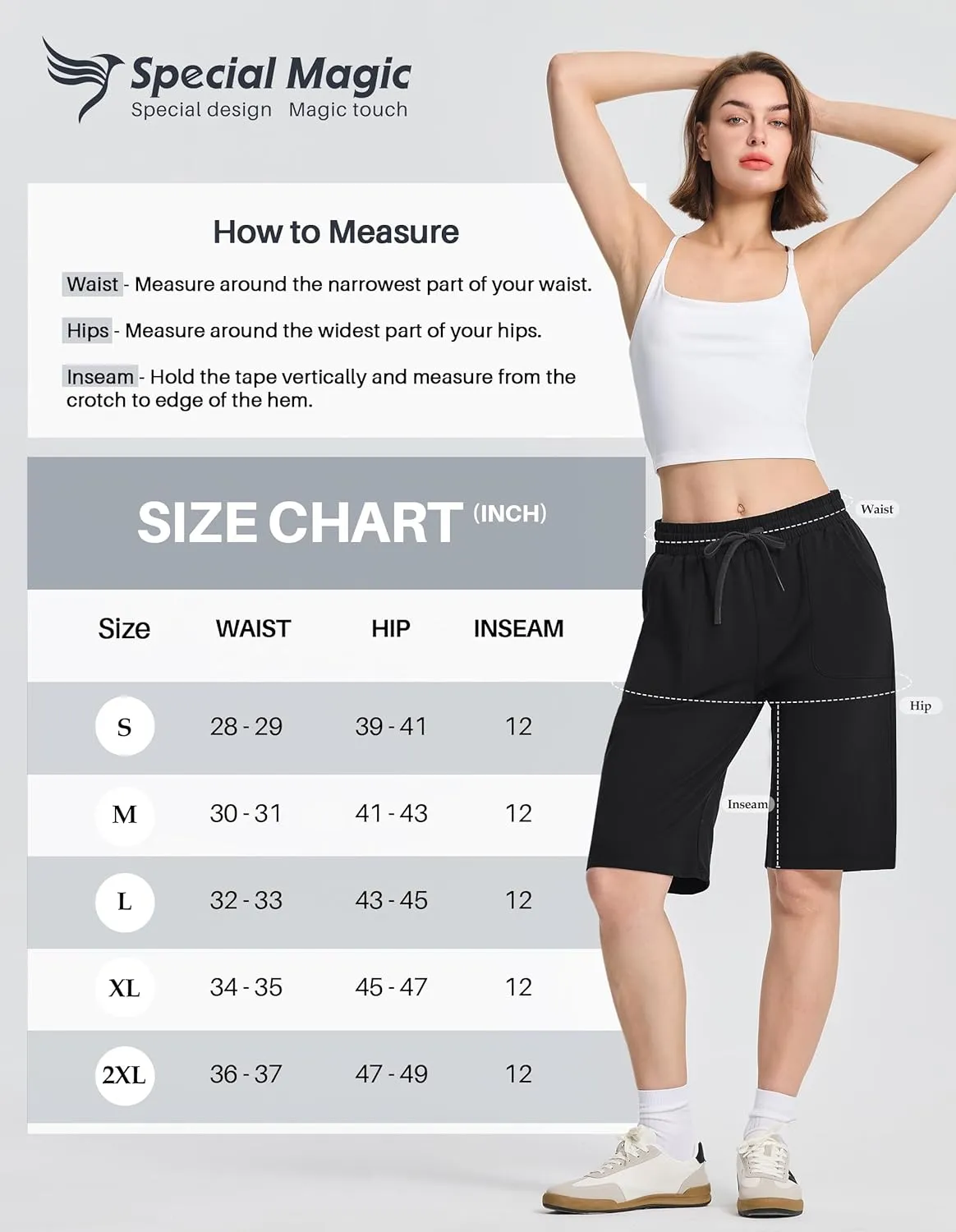 SPECIALMAGIC Cotton Sweat Shorts with Pockets for Women 10" Athletic Lounge Sports Workout Bermuda Knee Shorts