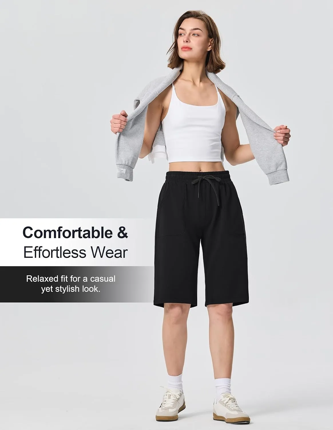 SPECIALMAGIC Cotton Sweat Shorts with Pockets for Women 10" Athletic Lounge Sports Workout Bermuda Knee Shorts