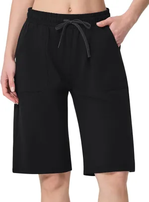 SPECIALMAGIC Cotton Sweat Shorts with Pockets for Women 10" Athletic Lounge Sports Workout Bermuda Knee Shorts