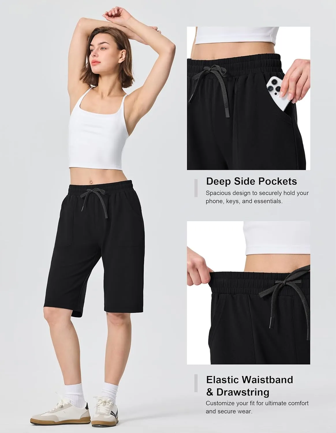 SPECIALMAGIC Cotton Sweat Shorts with Pockets for Women 10" Athletic Lounge Sports Workout Bermuda Knee Shorts