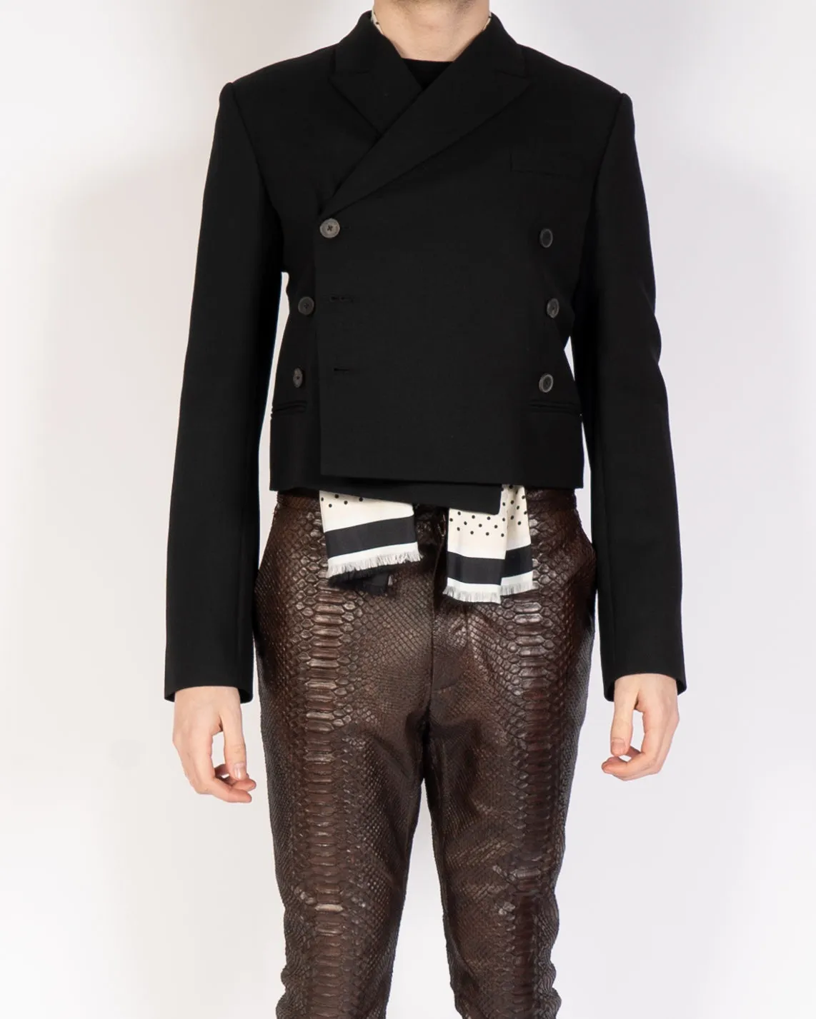 SS18 Black Cropped Double Breasted Wool Blazer