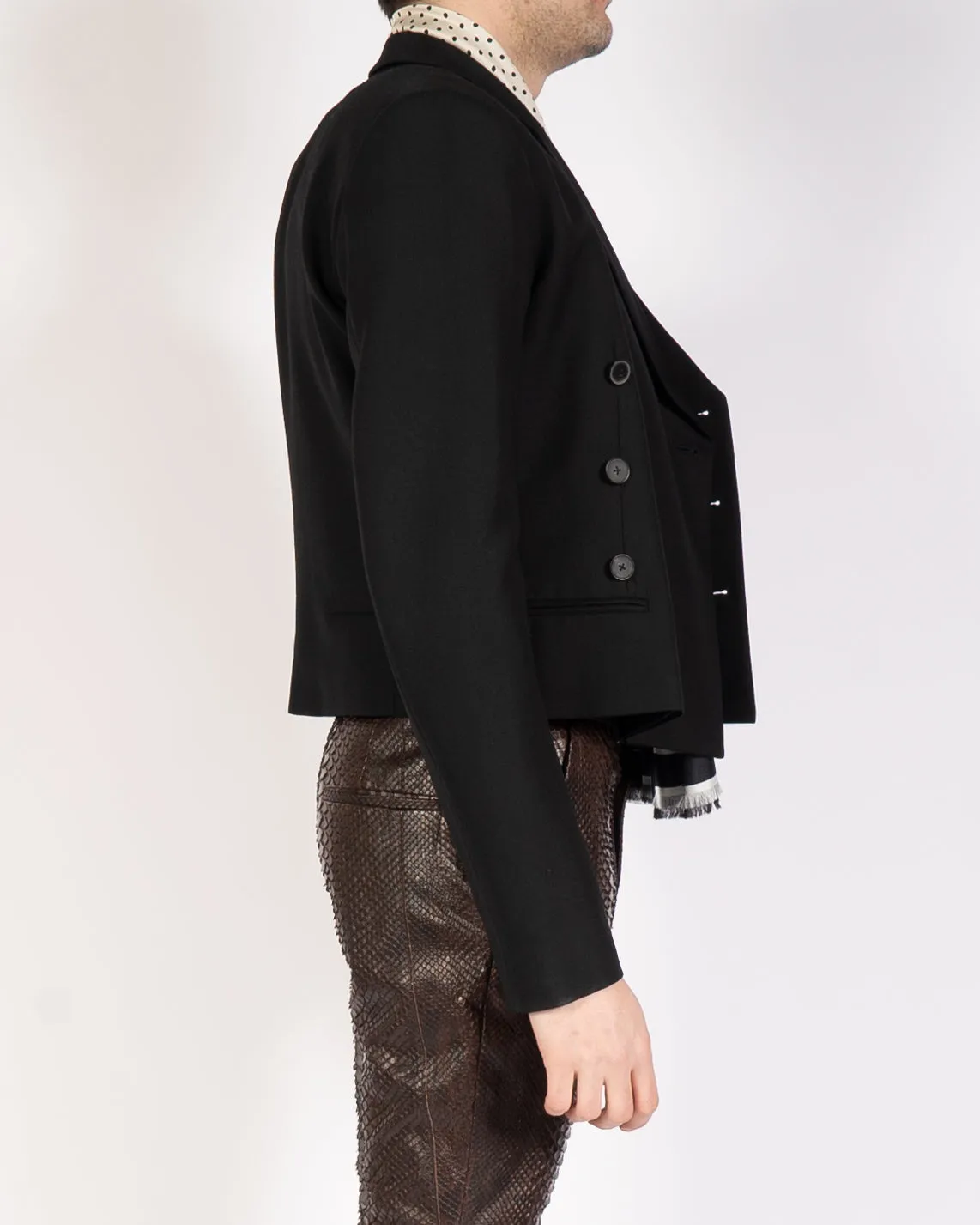 SS18 Black Cropped Double Breasted Wool Blazer