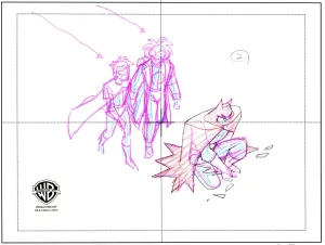 Static Shock Original Production Drawing: Batman, Robin, Static Shock