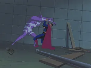 Superman the Animated Series Original Production Cel on Original Background With Matching Drawing: Superman and Parasite