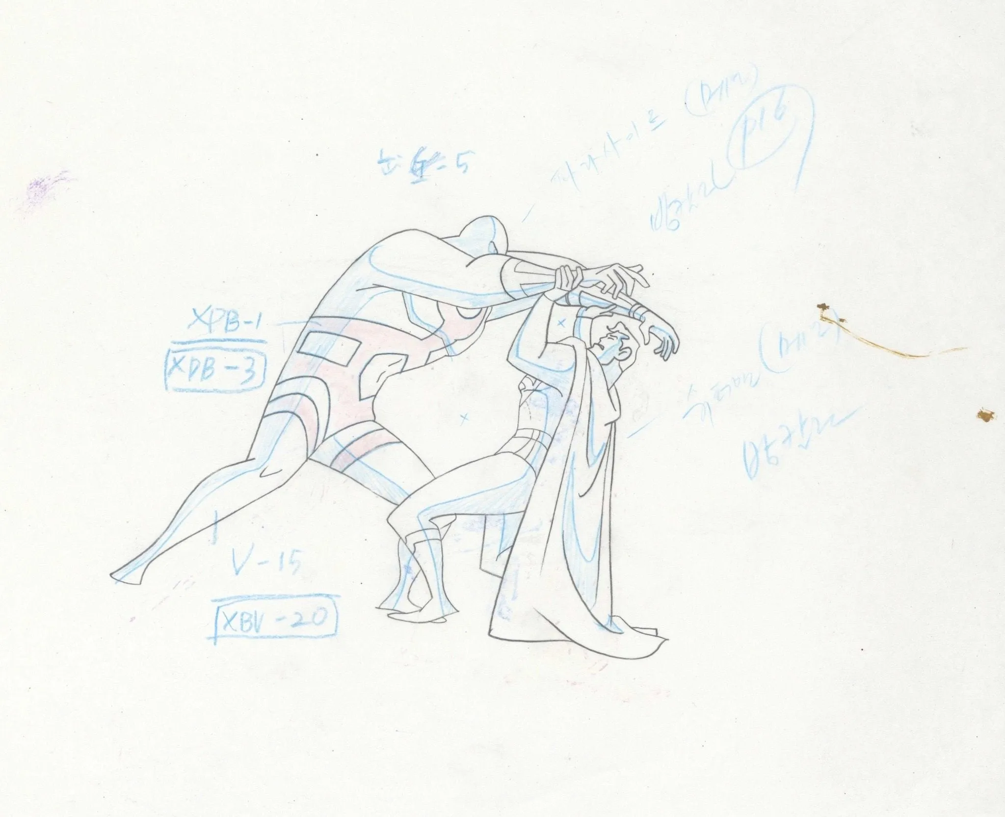 Superman the Animated Series Original Production Cel on Original Background With Matching Drawing: Superman and Parasite